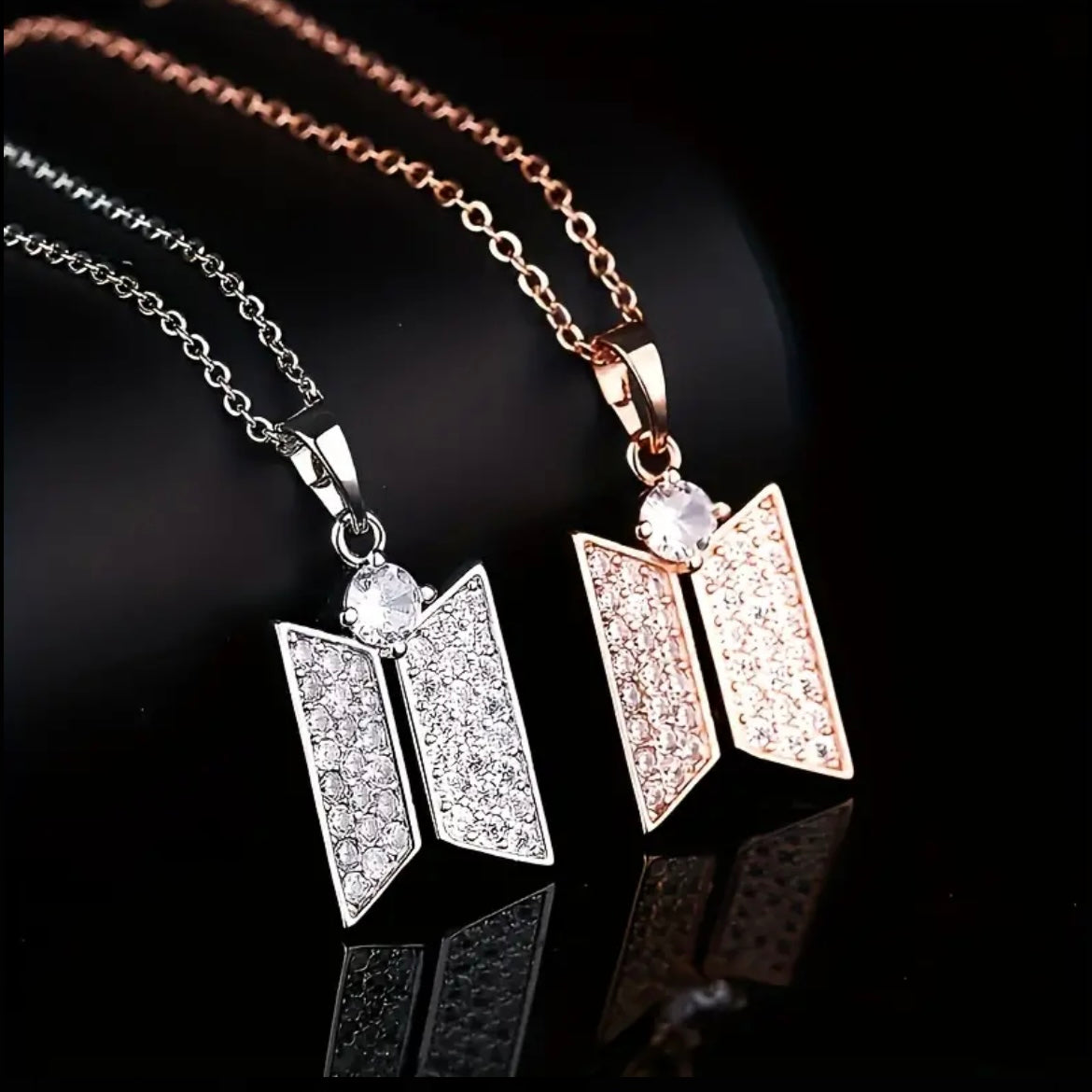 K-pop BTS Inlaid Crystal Zircon Double Rhombus Pendant Necklace