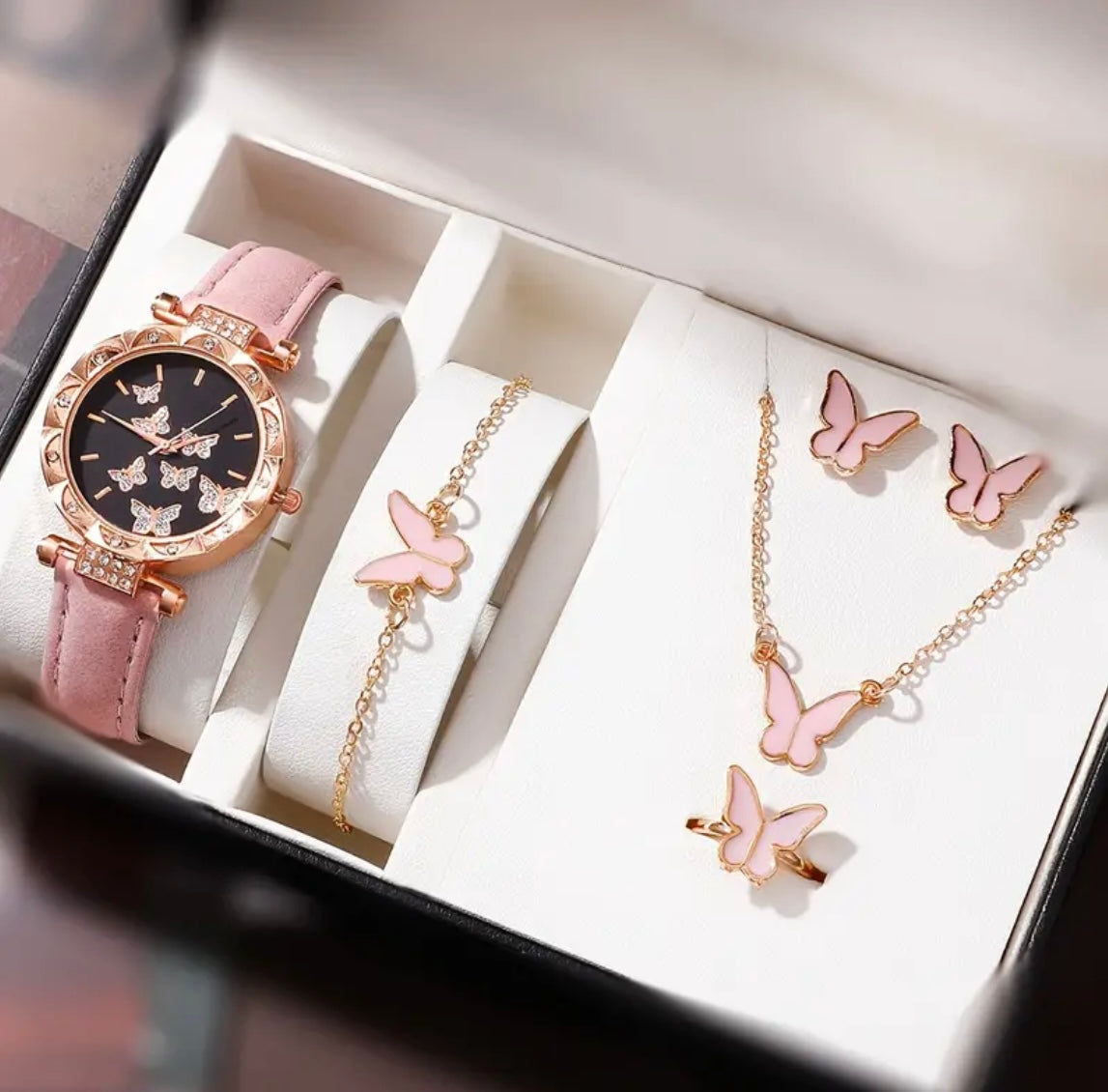 Elegant 6pcs/Set Women's Butterfly Watch & Jewelry - Luxe Rhinestone Embedded (NO BOX)