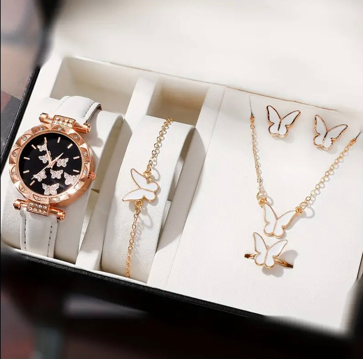 Elegant 6pcs/Set Women's Butterfly Watch & Jewelry - Luxe Rhinestone Embedded (NO BOX)