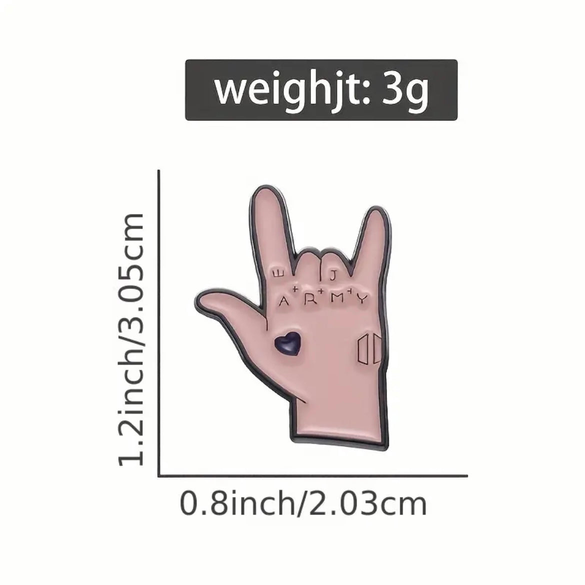 BTS Jungkook Hand Pin with ARMY Tattoo Design