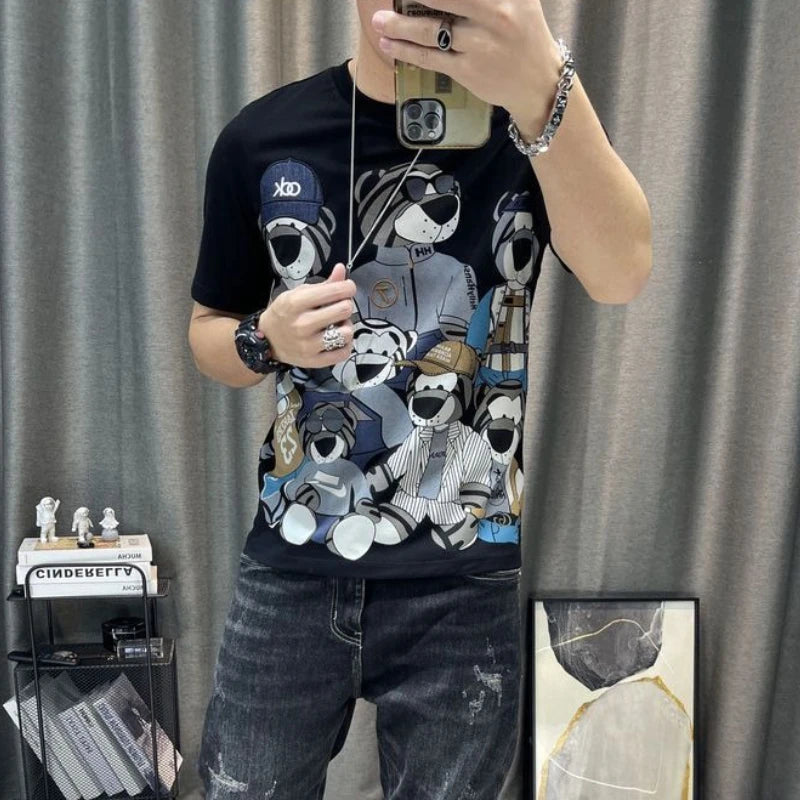 Man Tee Shirts Print 100℅ Cotton T Shirt for Men Katoen Grey Streetwear Casual Cheap Clothes Kpop Korean Clothing Basic Cool Top