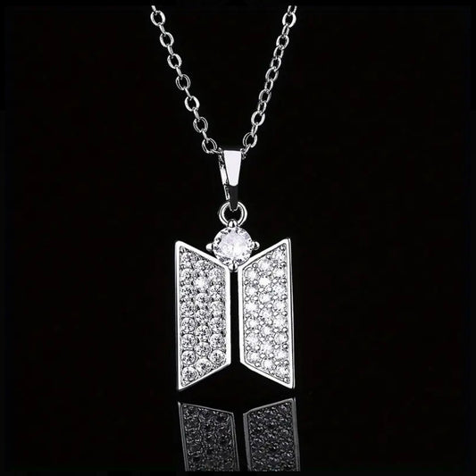 K-pop BTS Inlaid Crystal Zircon Double Rhombus Pendant Necklace