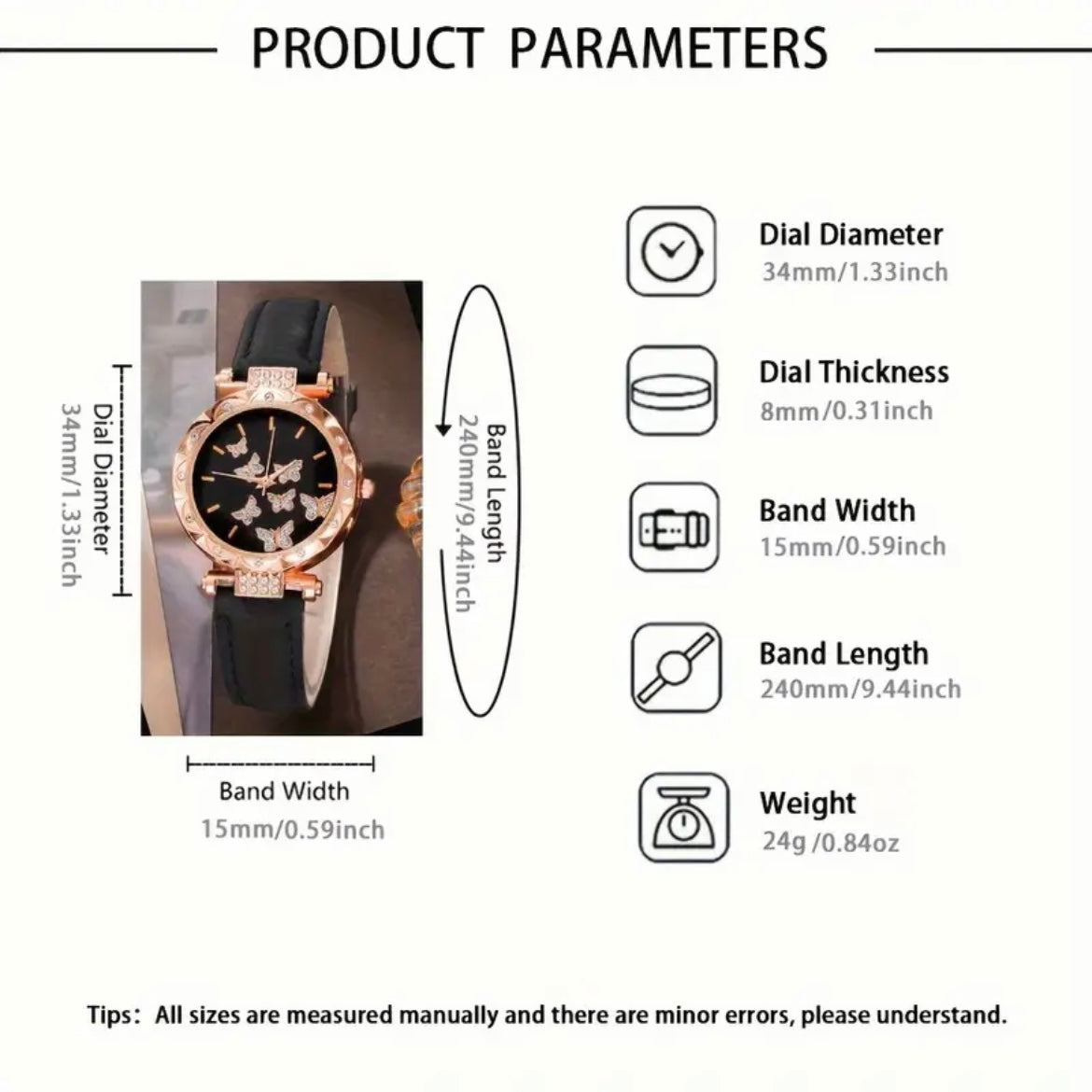 Elegant 6pcs/Set Women's Butterfly Watch & Jewelry - Luxe Rhinestone Embedded (NO BOX)