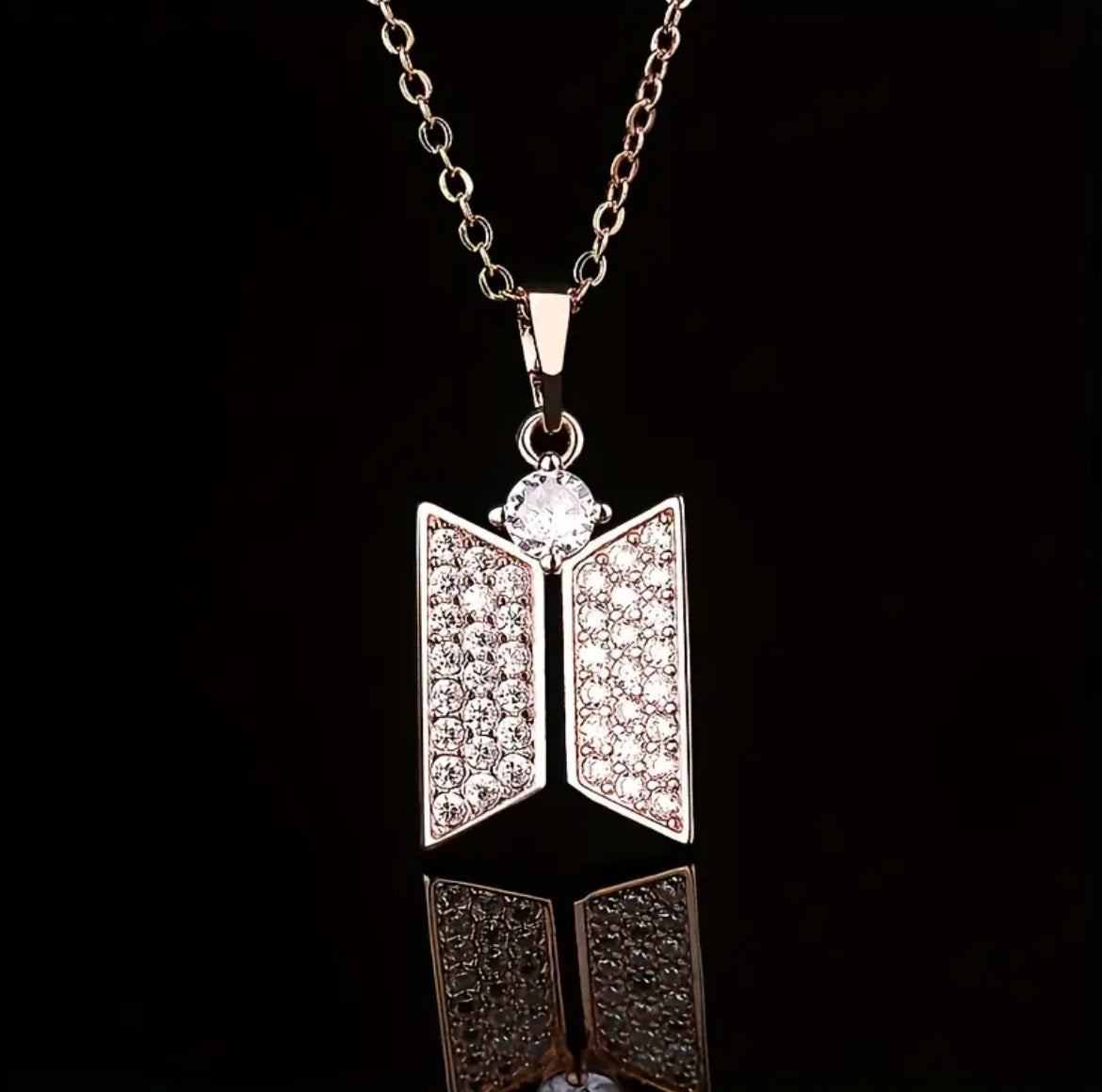 K-pop BTS Inlaid Crystal Zircon Double Rhombus Pendant Necklace