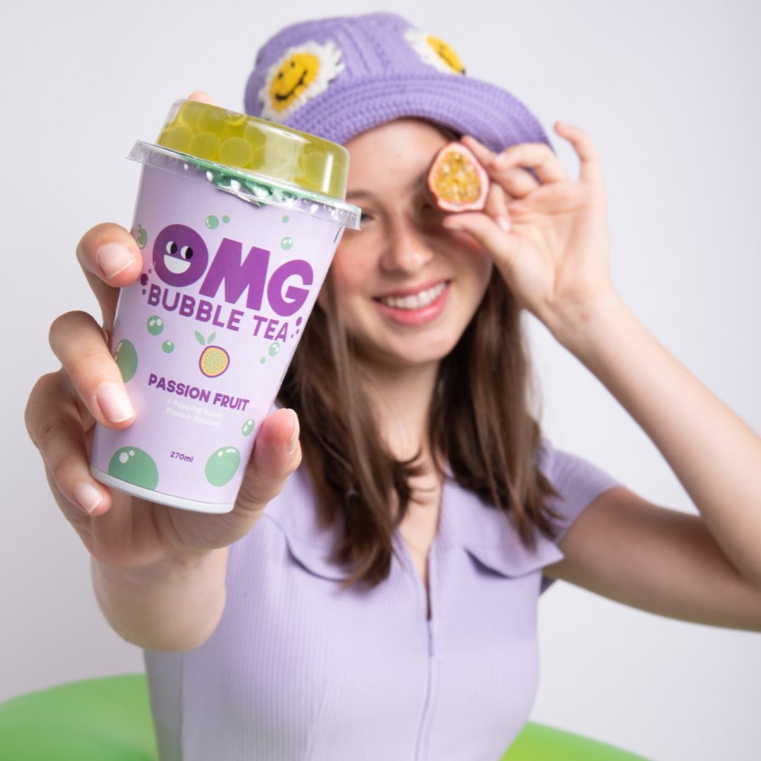 OMG Bubble Tea | Passion Fruit Green Tea With Popping Apple Bubbles 270ml