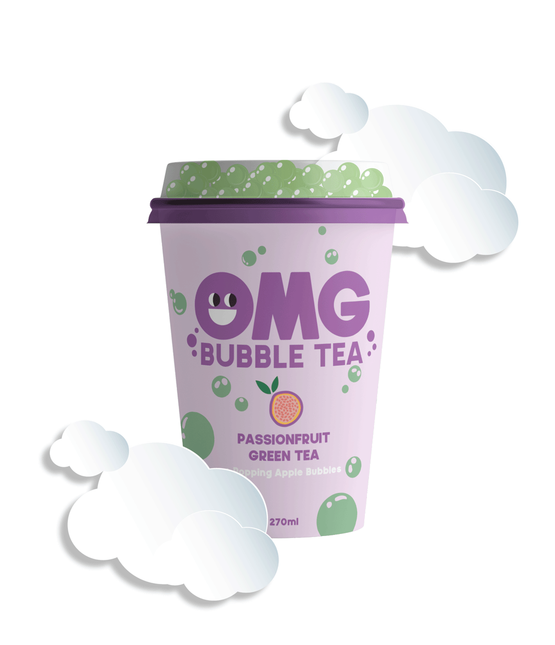 OMG Bubble Tea | Passion Fruit Green Tea With Popping Apple Bubbles 270ml